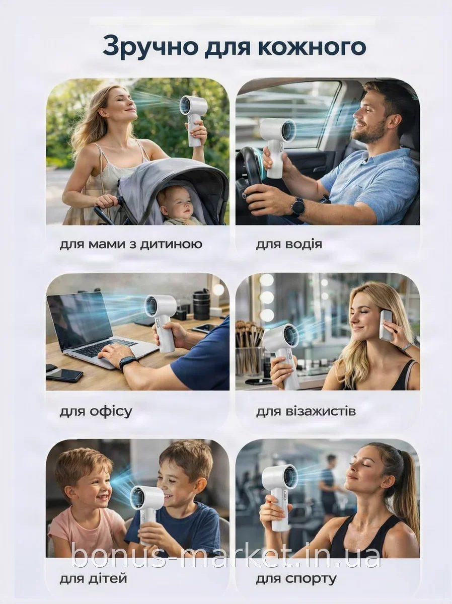 Портативний міні-вентилятор акумуляторний USB 1500mAh з дисплеєм та шнурком - 20 швидкостей для подорожей