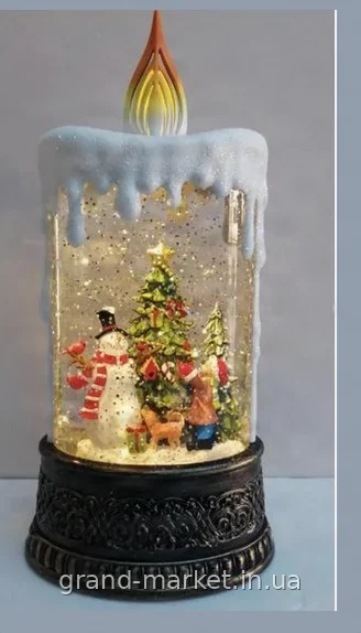 Новогодний ночник XMAS WDL-23016B свеча со снеговиком 24.5 см, LED подсветка, эффект снежного вихря с блестками