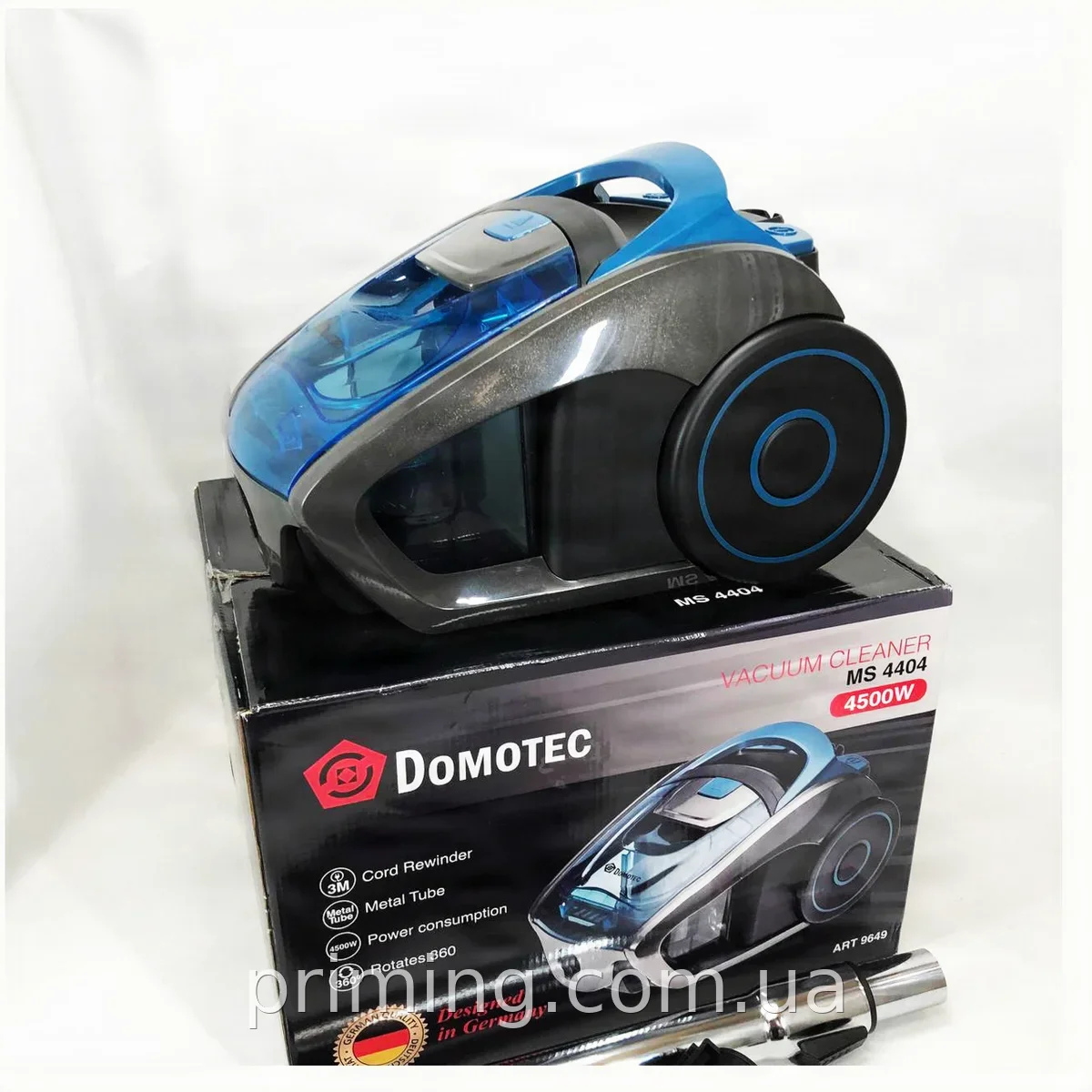Пылесос контейнерный Domotec MS-4404 мощный 4500 Вт для сухой уборки с телескопической трубой и синим корпусом