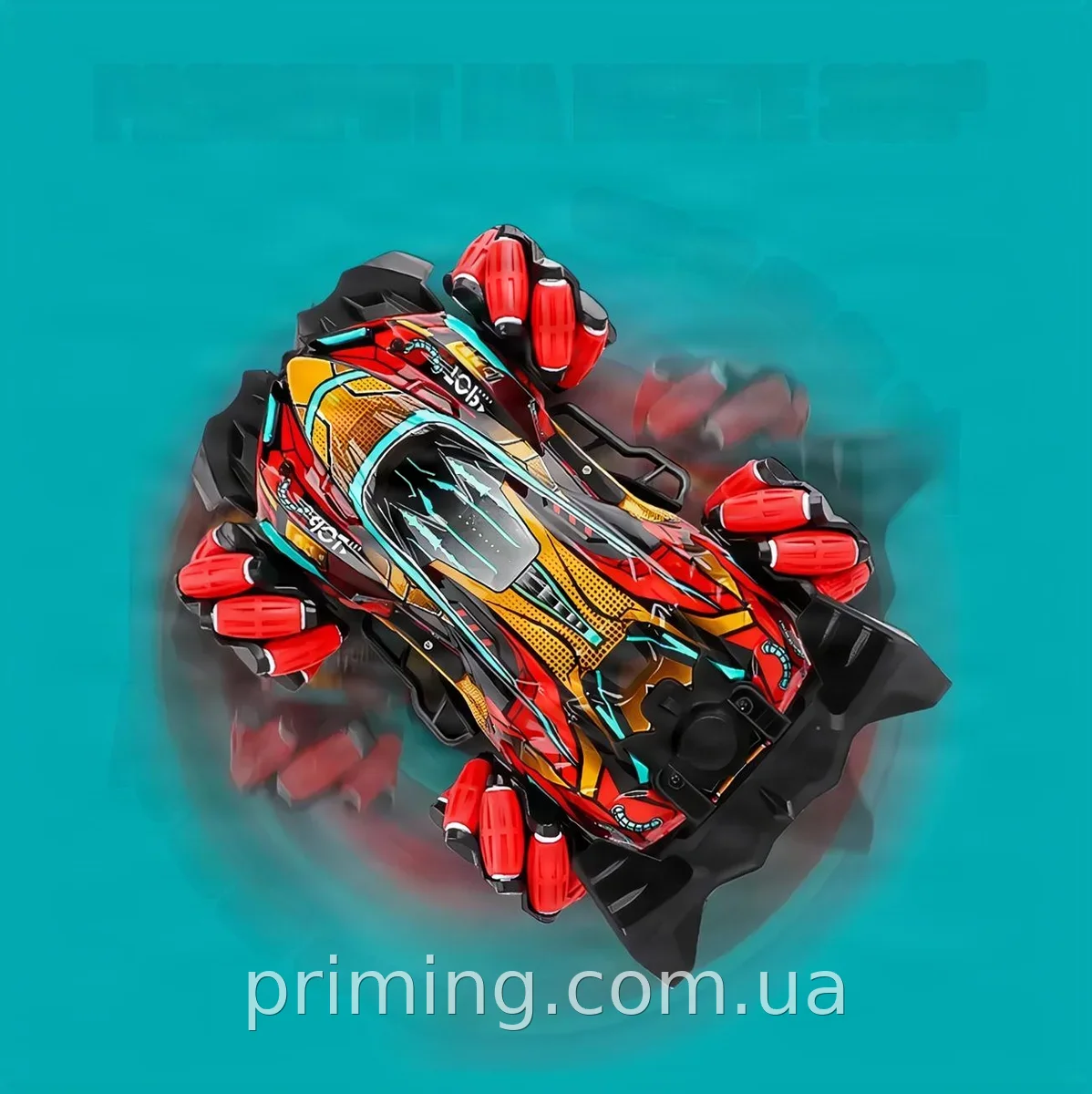 Трюковая машинка на радиоуправлении с управлением рукой Spray Racer, 4WD, дым и свет для детей от 6 лет