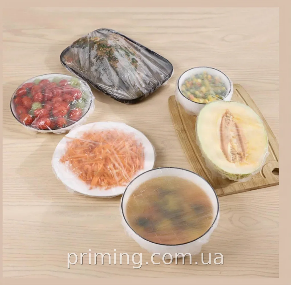 Полиэтиленовые пакеты на резинке для хранения продуктов Popular Broun, 100 штук, диаметр 25 см, прозрачные