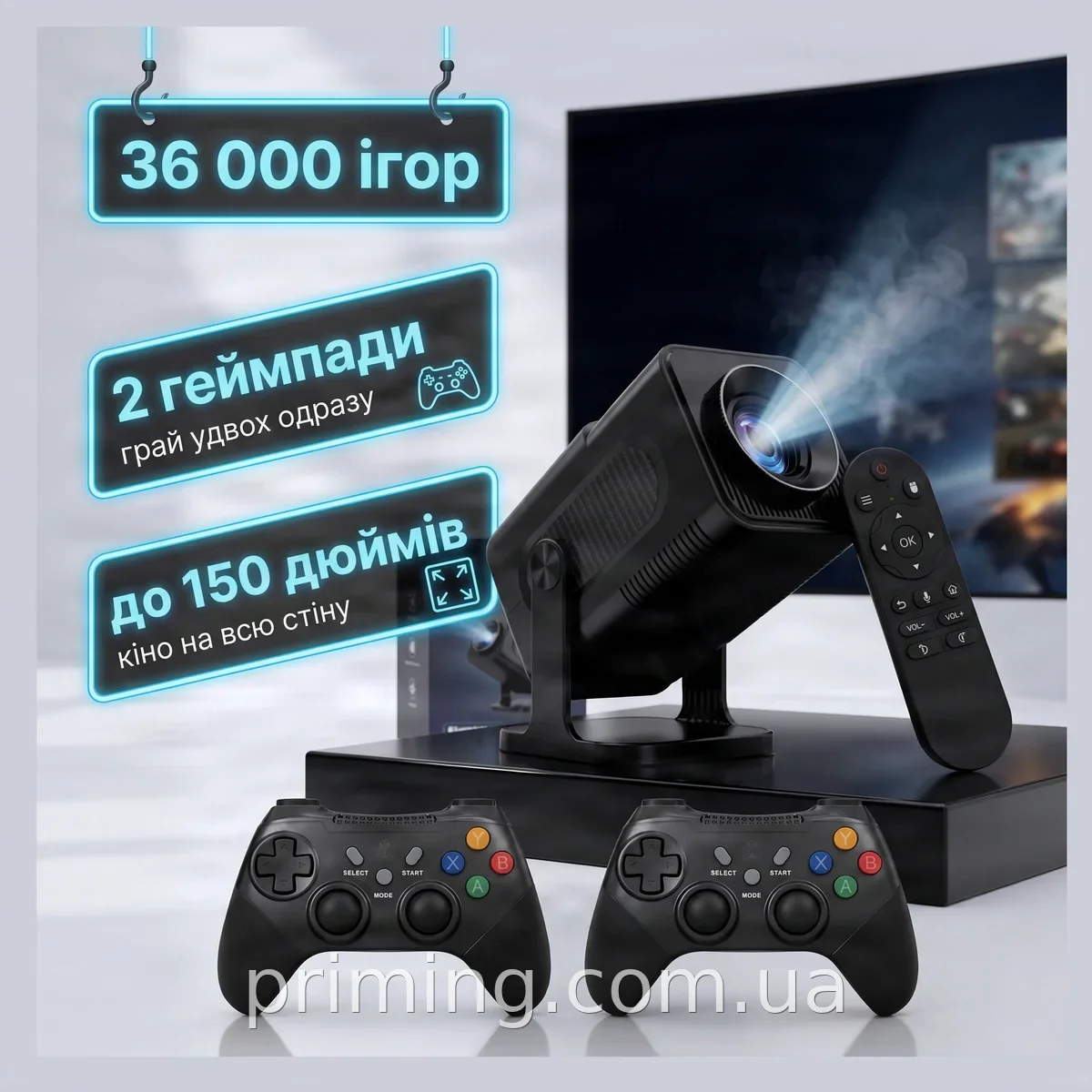 Смарт-проектор HCS350 Pro AND HA-196, домашній кінотеатр 36000 ігор з вбудованим Wi-Fi 5G та Bluetooth, HDMI