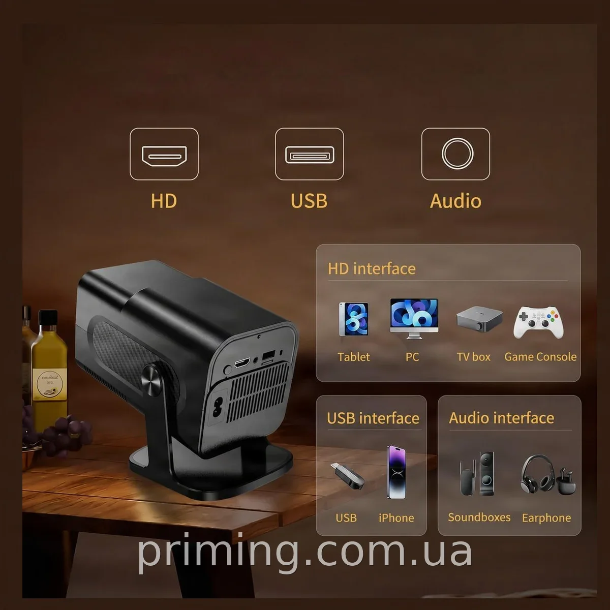 Смарт-проектор HCS350 Pro AND HA-196, домашній кінотеатр 36000 ігор з вбудованим Wi-Fi 5G та Bluetooth, HDMI