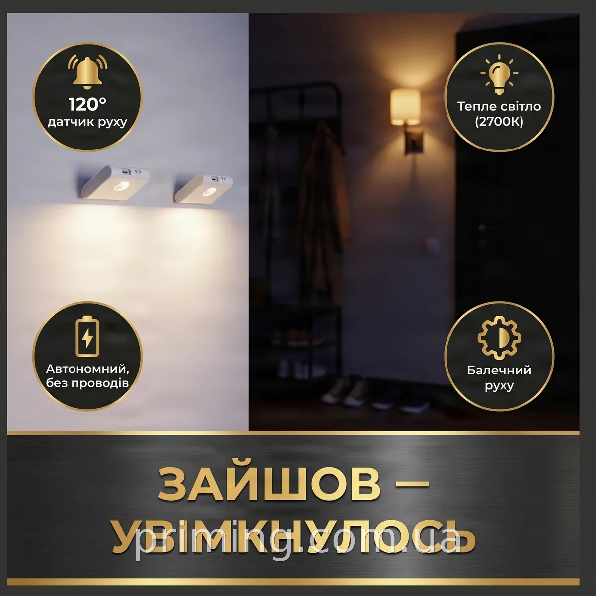 Настінний світлодіодний автономний світильник з датчиком руху Smart Induction lamp AND HA-182, білий