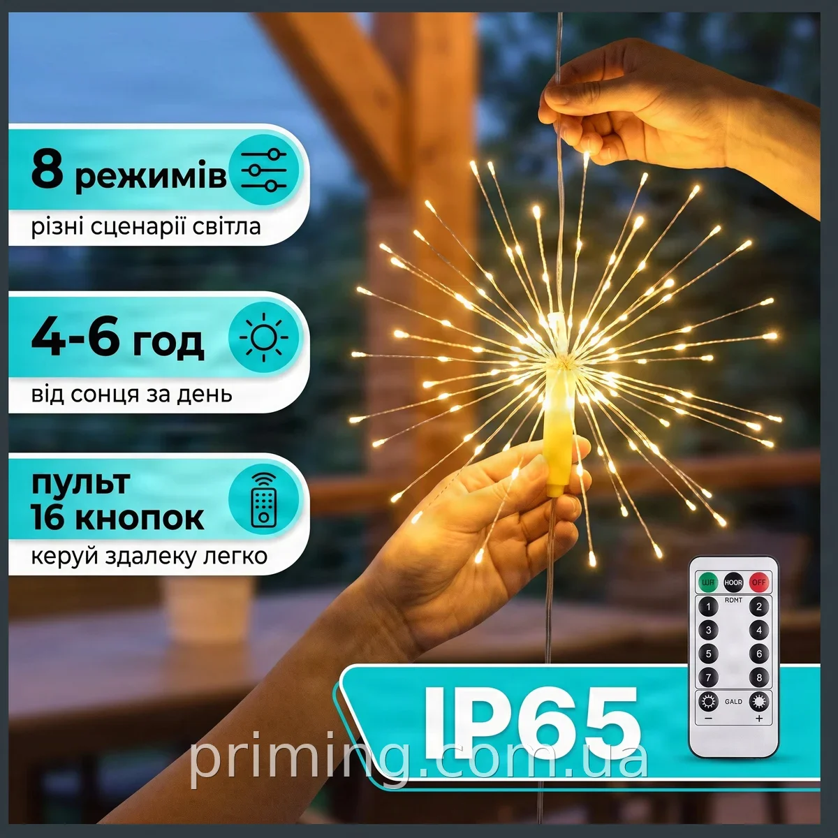 Світлодіодна гірлянда Казкові вогні HA-83 на сонячній батареї з пультом 8 режимів теплий білий для вулиці
