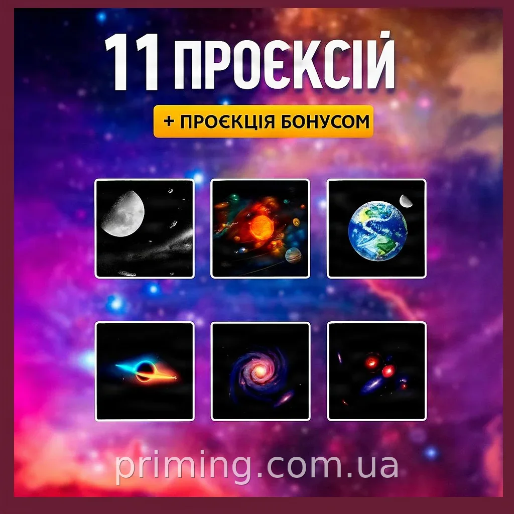 Ночник-проектор звездного неба Galaxy Projector, 12 проекций 360°, лазерный планетарий с LED 5W, белый пластик