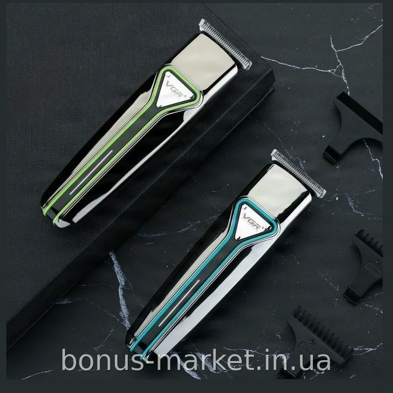 Аккумуляторный триммер VGR V-008 профессиональный для стрижки волос, бороды и усов с 3 насадками, влагозащита