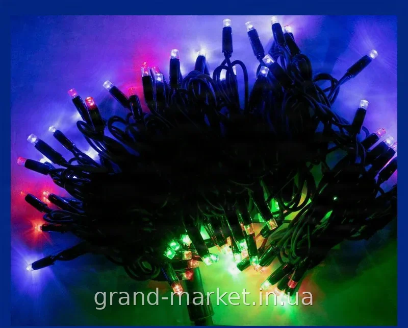 Уличная светодиодная гирлянда Xmas LED 100L 10 м с соединителем, черный провод, разноцветная RGB для дома и улицы