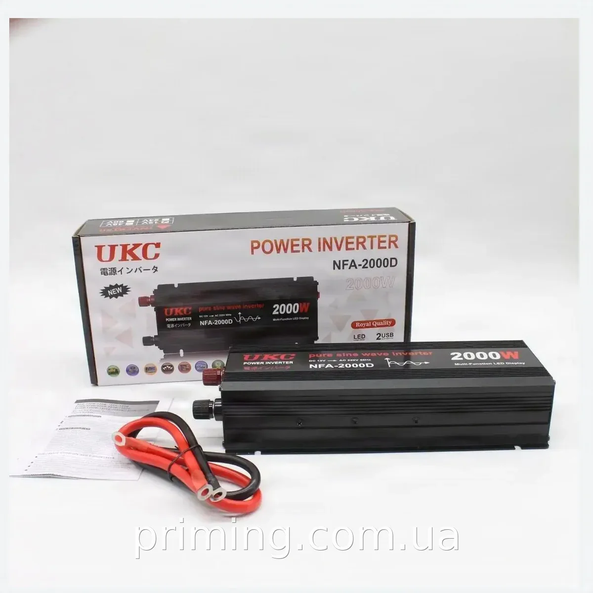 Инвертор напряжения 12V в 220V 2000W чистая синусоида AC/DC, автомобильный преобразователь с защитами