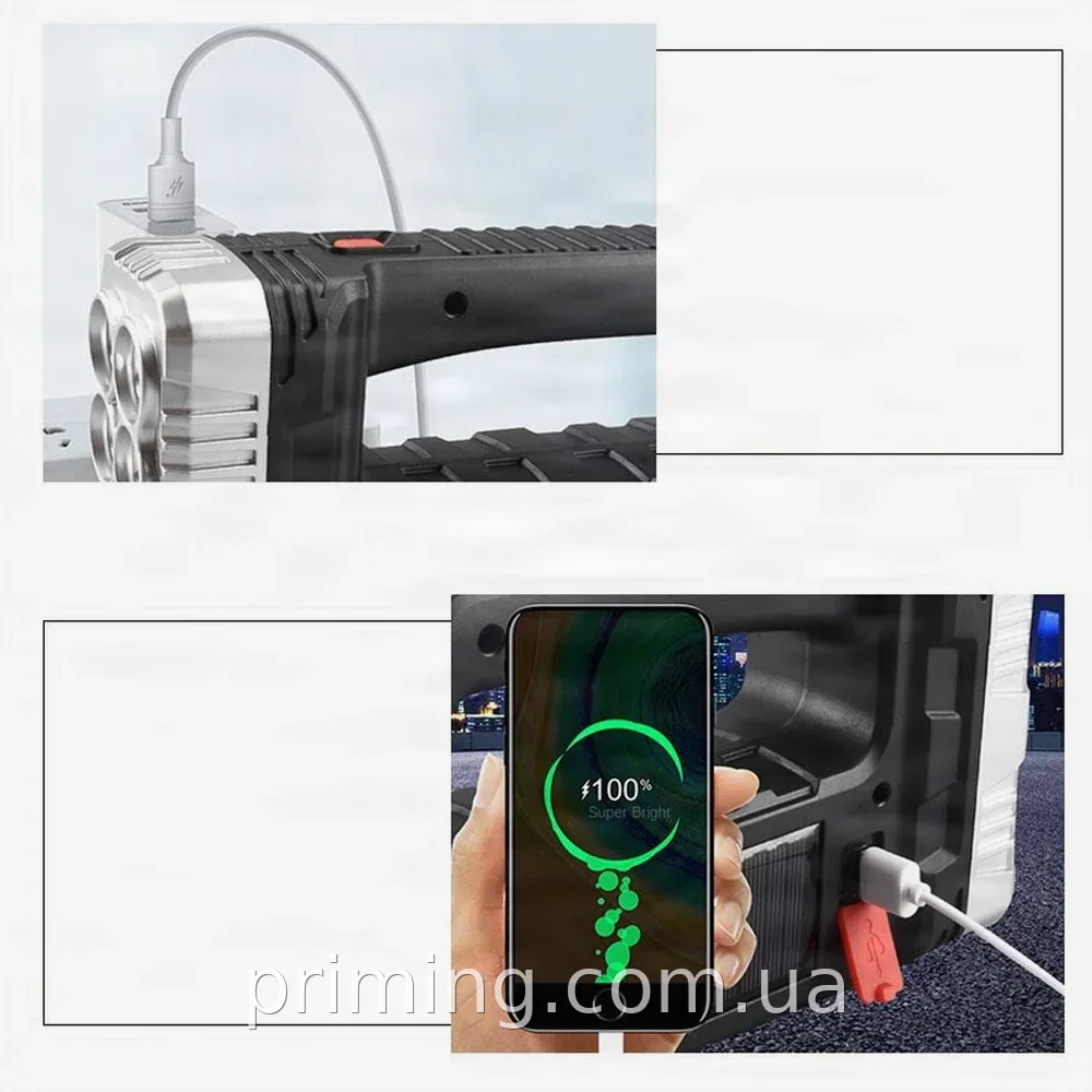 Акумуляторний світлодіодний ручний ліхтарик з Power Bank і сонячною батареєю BL-7702B-COB чорний 1000 мА