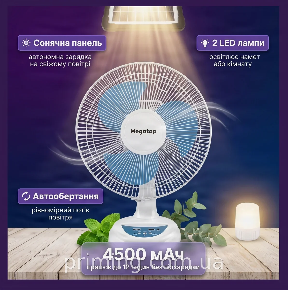 Портативний акумуляторний вентилятор Megatop MG008 12