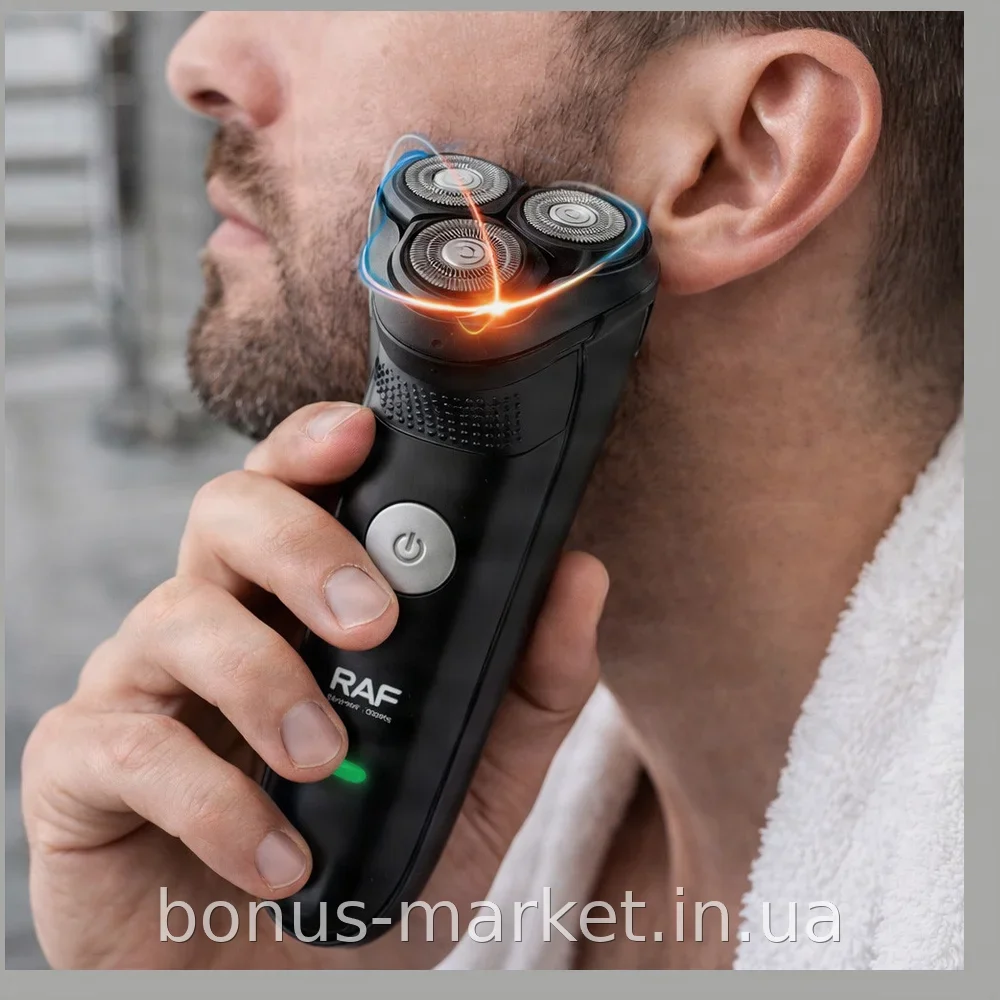 Бритва аккумуляторная RAF R.4040 USB, черная, мужская - 3 плавающие головки для лица и бороды, Li-ion