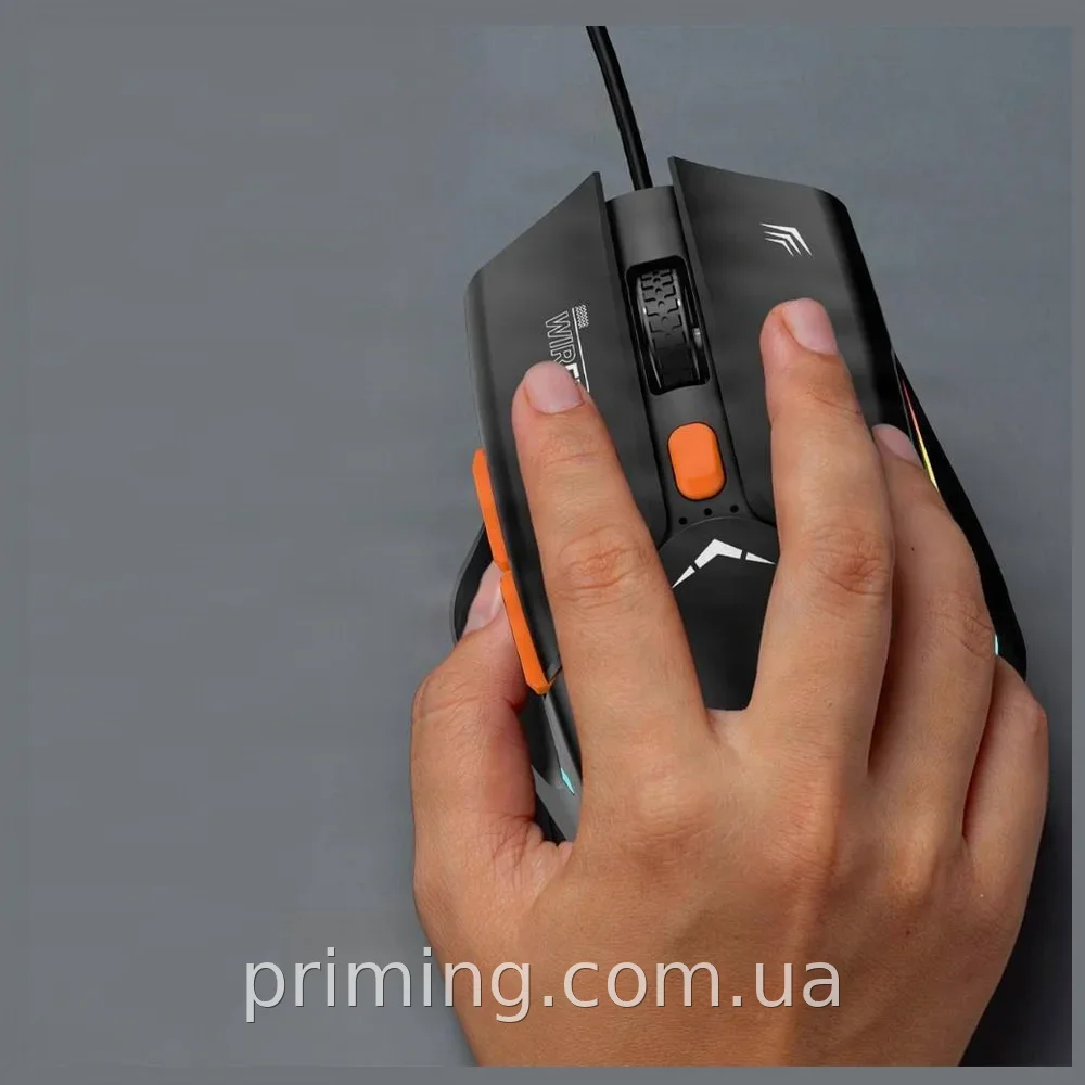 Игровая проводная мышь USB с RGB-подсветкой для ПК и ноутбука, 6 кнопок, черная, эргономичная, точный сенсор
