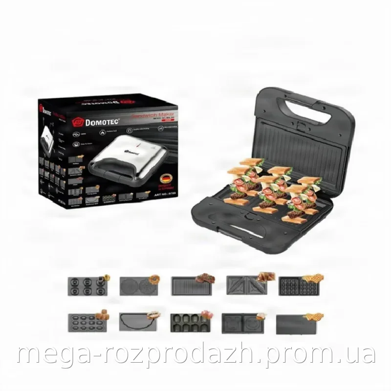 Мультипечь-сендвичница Domotec MS-209 10в1 2000Вт, гриль и вафельница со сменными антипригарными панелями