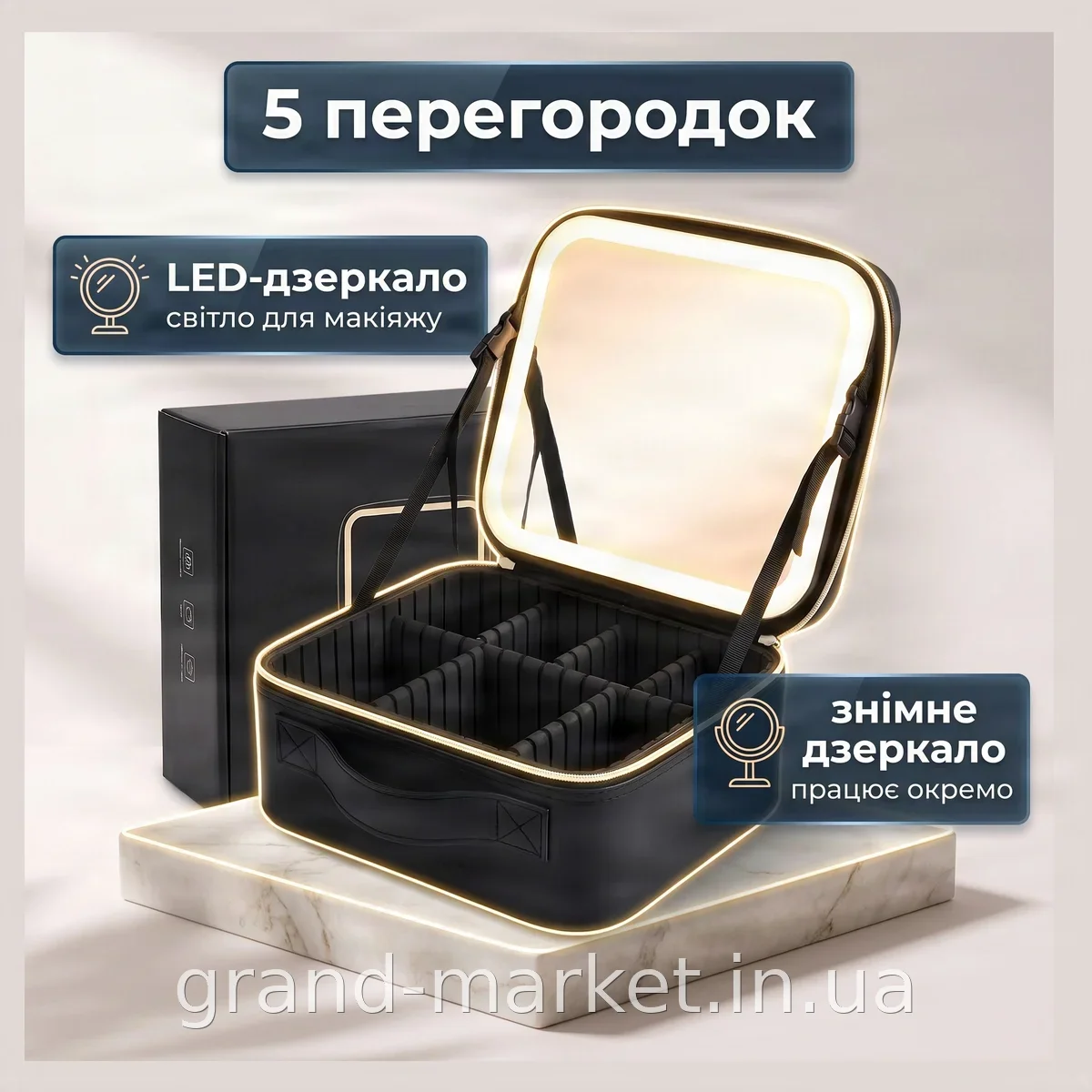 Женская дорожная косметичка-органайзер с LED-зеркалом и подсветкой, нейлоновый бьюти-кейс для косметики