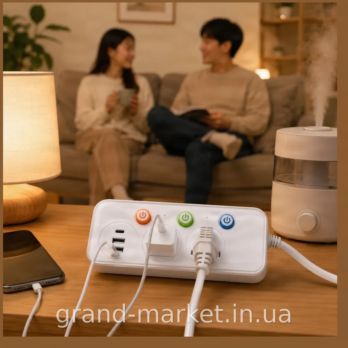 Мережевий фільтр-подовжувач AND WL-2 T63U на 2 розетки з 3 портами USB та Type-C вимикачем для дому та офісу