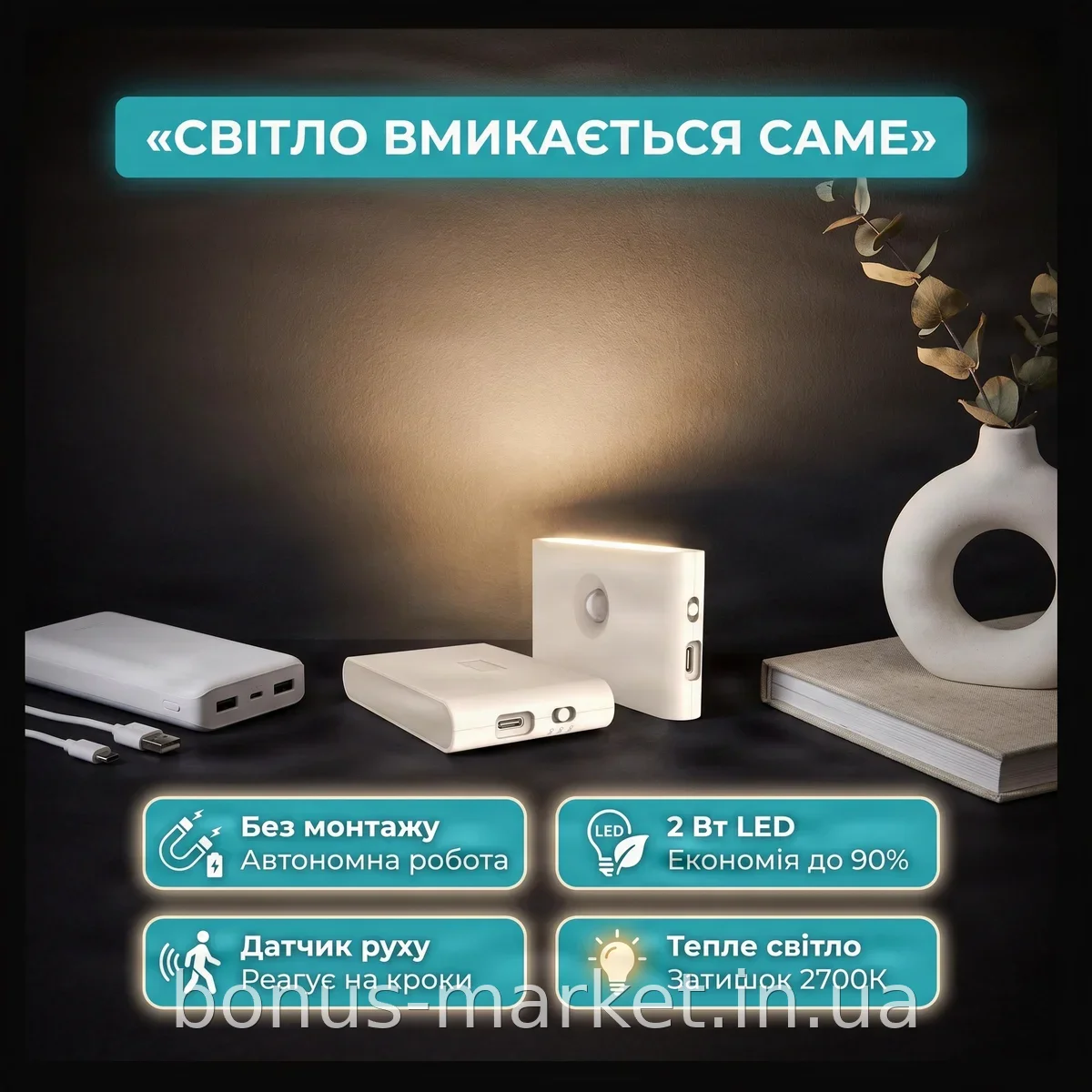Аккумуляторный настенный светильник Smart Induction lamp AND HA-182 с датчиком движения, LED ночник 2 Вт