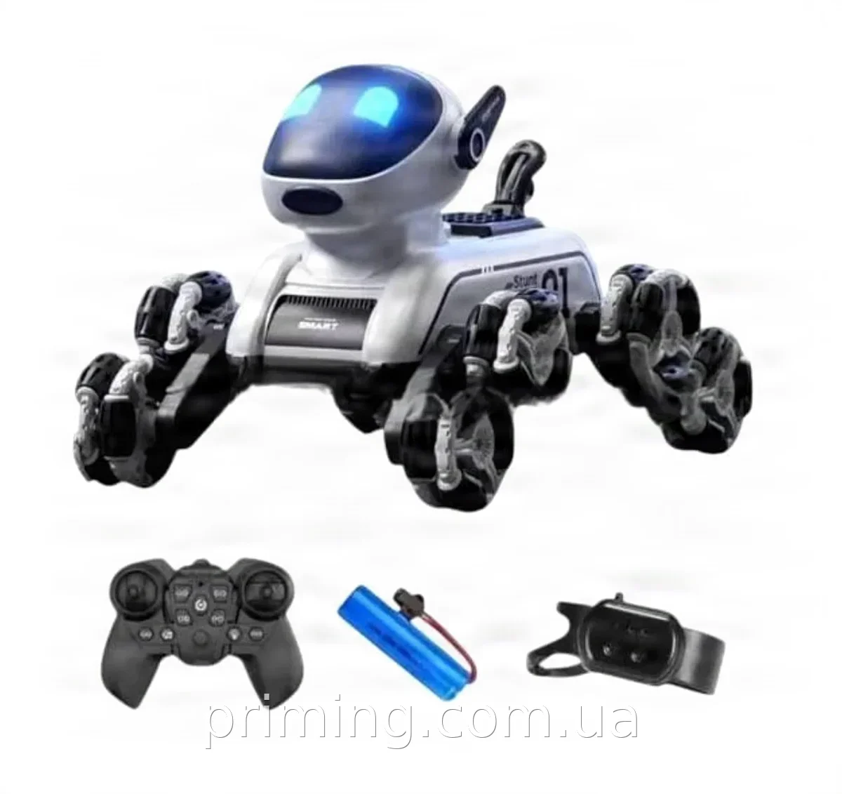 Интеллектуальная восьмиколёсная трюковая робот-собака DWI Robot с пультом и световыми эффектами