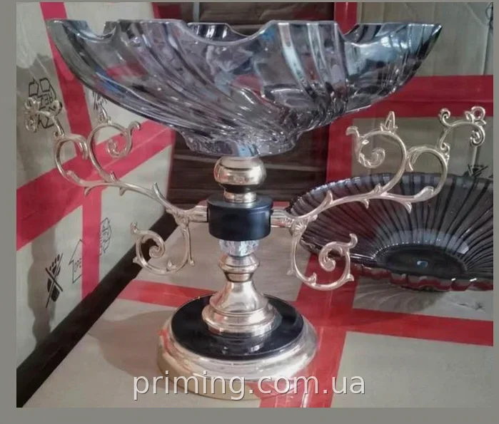 Менажниця для фруктів і солодощів fruit tray 1607, сріблястий піднос-органайзер зі скла для десертів