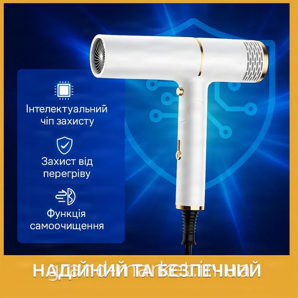 Фен для волос 1000 Вт профессиональный тихий, ионизация и складная ручка, насадка-концентратор XL1248