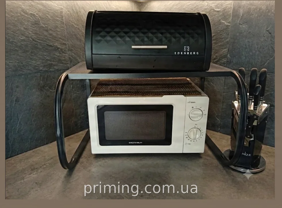 Кухонный стеллаж для микроволновой печи 53x32x17 см, металлический черный каркас с защитой от коррозии