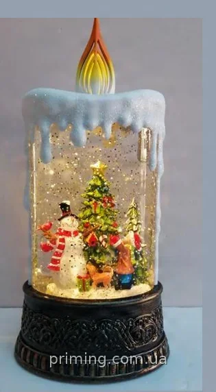 Новогодний ночник XMAS WDL-23016B, LED свеча со снеговиком, эффект тающего воска и снежного вихря, 24.5 см