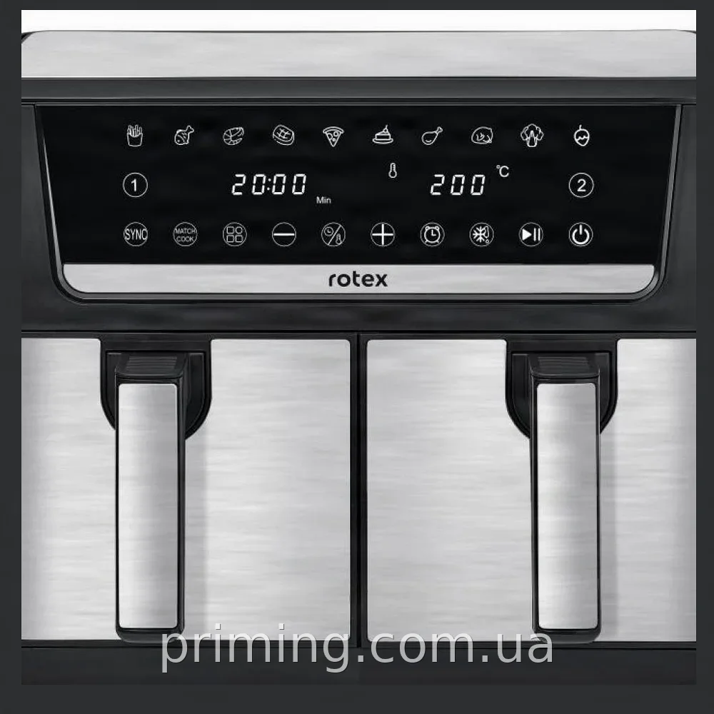 Мультипечь Rotex ROM1210-2XL MultiFry DUO 12 л, 2800 Вт, две чаши, 11 программ, сенсорное управление