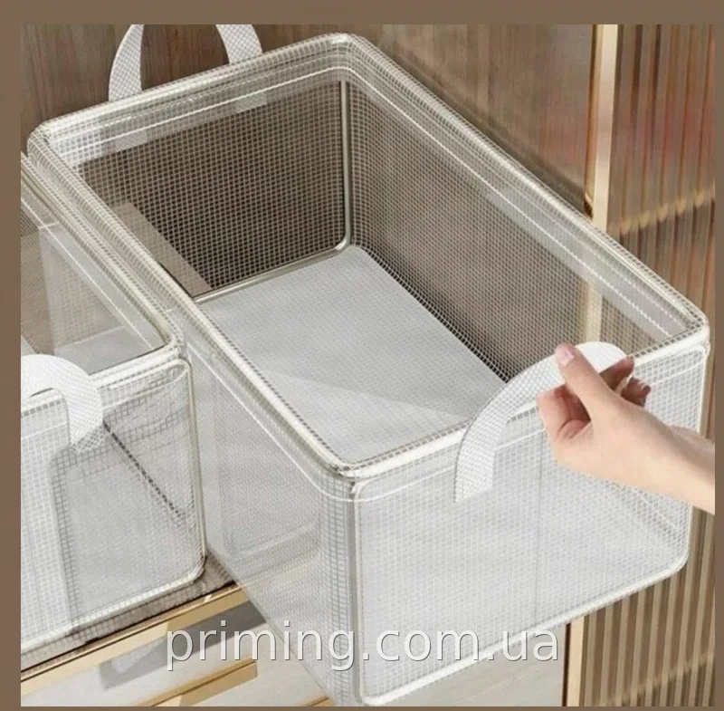 Сітчастий органайзер для одягу білий 30x24x16 см - компактна коробка для зберігання речей у шафі з дропшипінгом