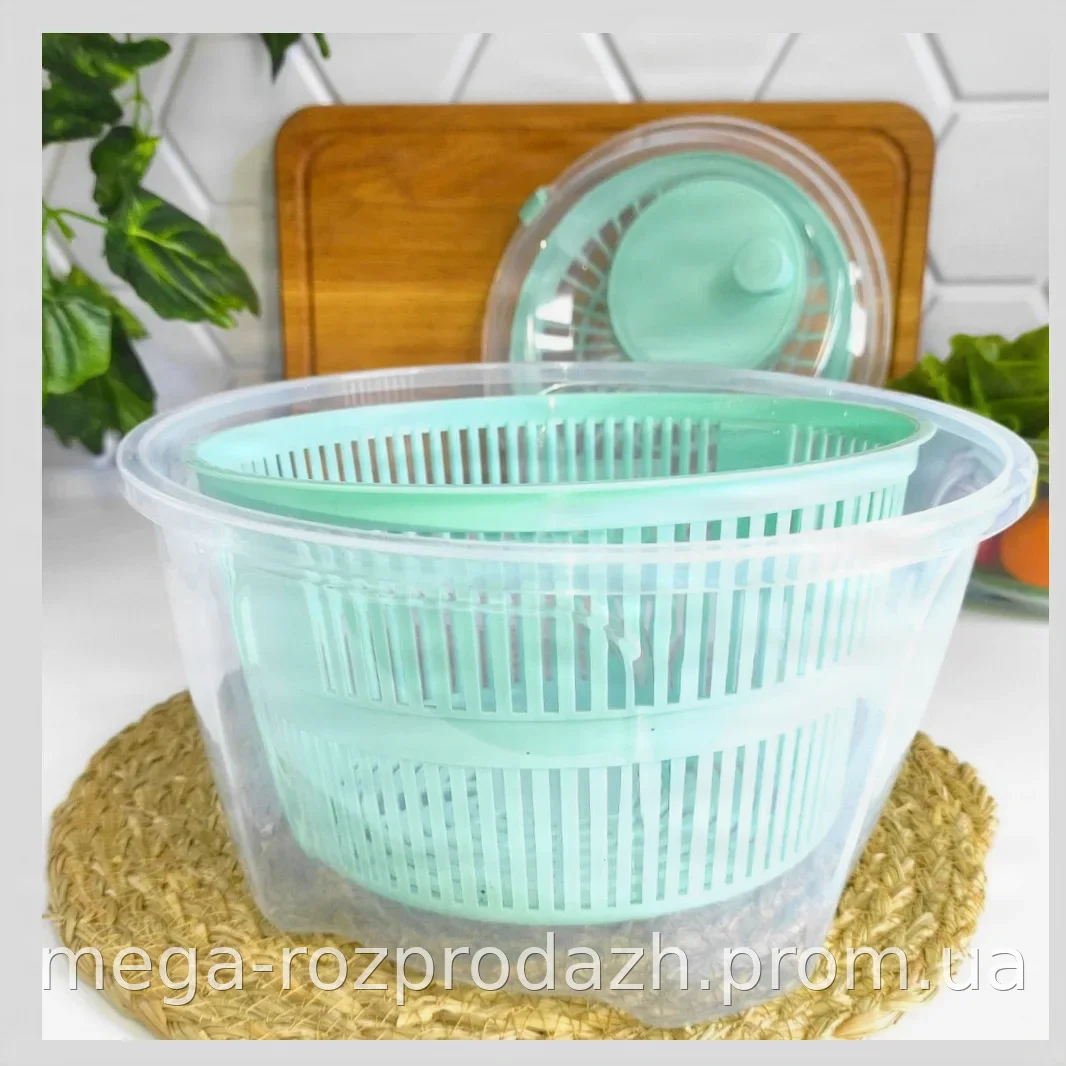 Сушка для зелени и салата Ardesto Fresh 4,4 л с центрифугой, ручная, голубой тиффани, для кухни