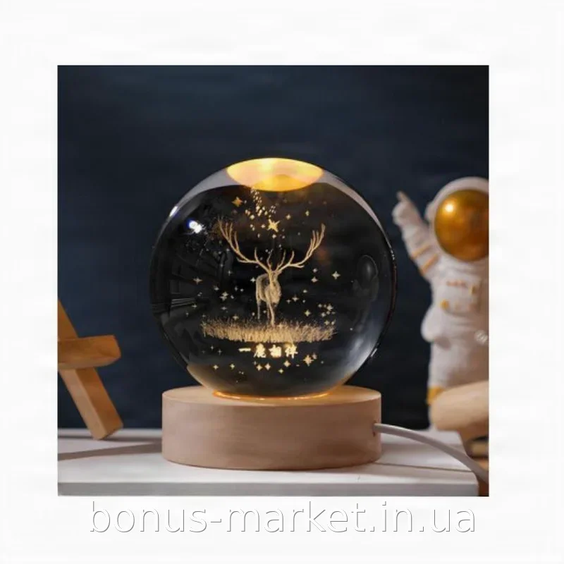 Декоративный 3D-ночник из стекла с LED-подсветкой в виде оленя, кристальный шар с сенсорным управлением