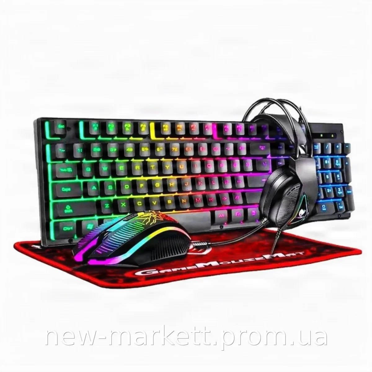 Игровой набор T-Wolf TF-400 4 в 1 RGB проводной для ПК и ноутбука, клавиатура, мышь, наушники, коврик