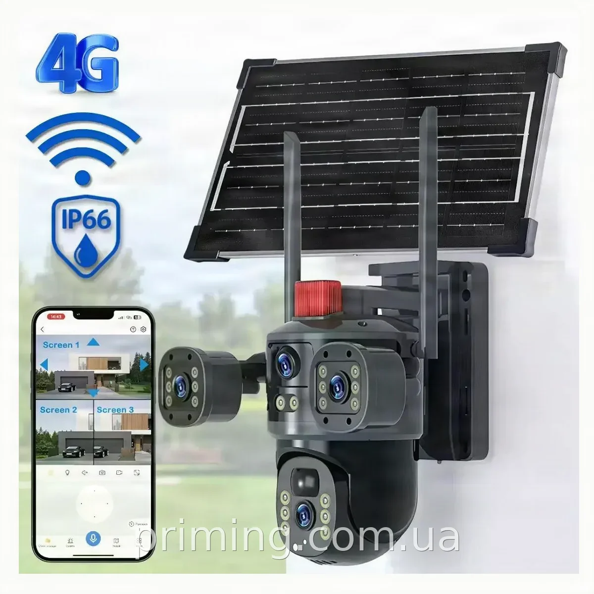 Солнечная 4G камера відеонаблюдения Active Pixel G13 Pro PTZ поворотне 360° для улицы защита IP66