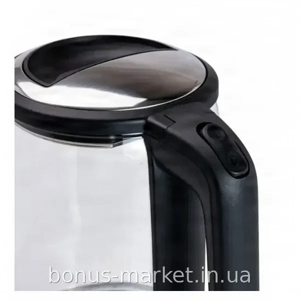 Электрический стеклянный чайник с подсветкой 1,7 л Domotec MS-7943 черный, скрытый нагреватель, автоотключение