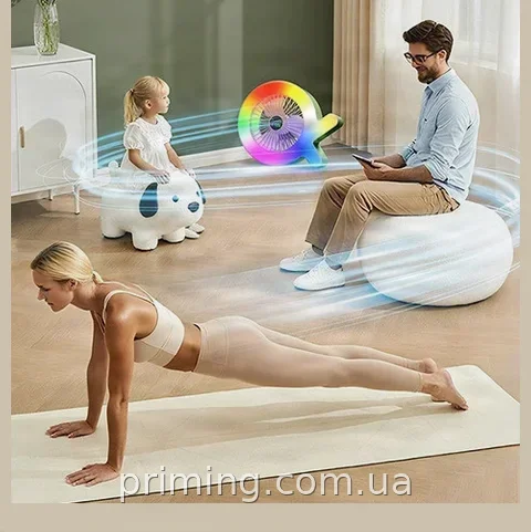 Аккумуляторный настольный мини вентилятор S37 USB с RGB подсветкой, 3 скорости, 15 режимов, 1200 мАч