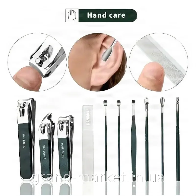 Манікюрно-педікюрний набір Nail Clipper Set AND 5630 10 в 1 з нержавіючої сталі у футлярі для дому і подарунка