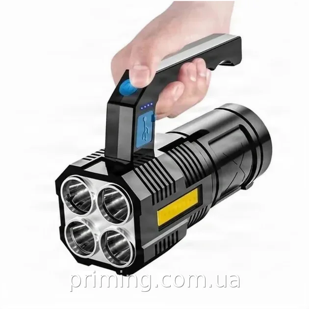 Ручной аккумуляторный фонарик TORCH BL-X508 с COB-диодом и USB-зарядкой, 4 режима, черный для дома и улицы