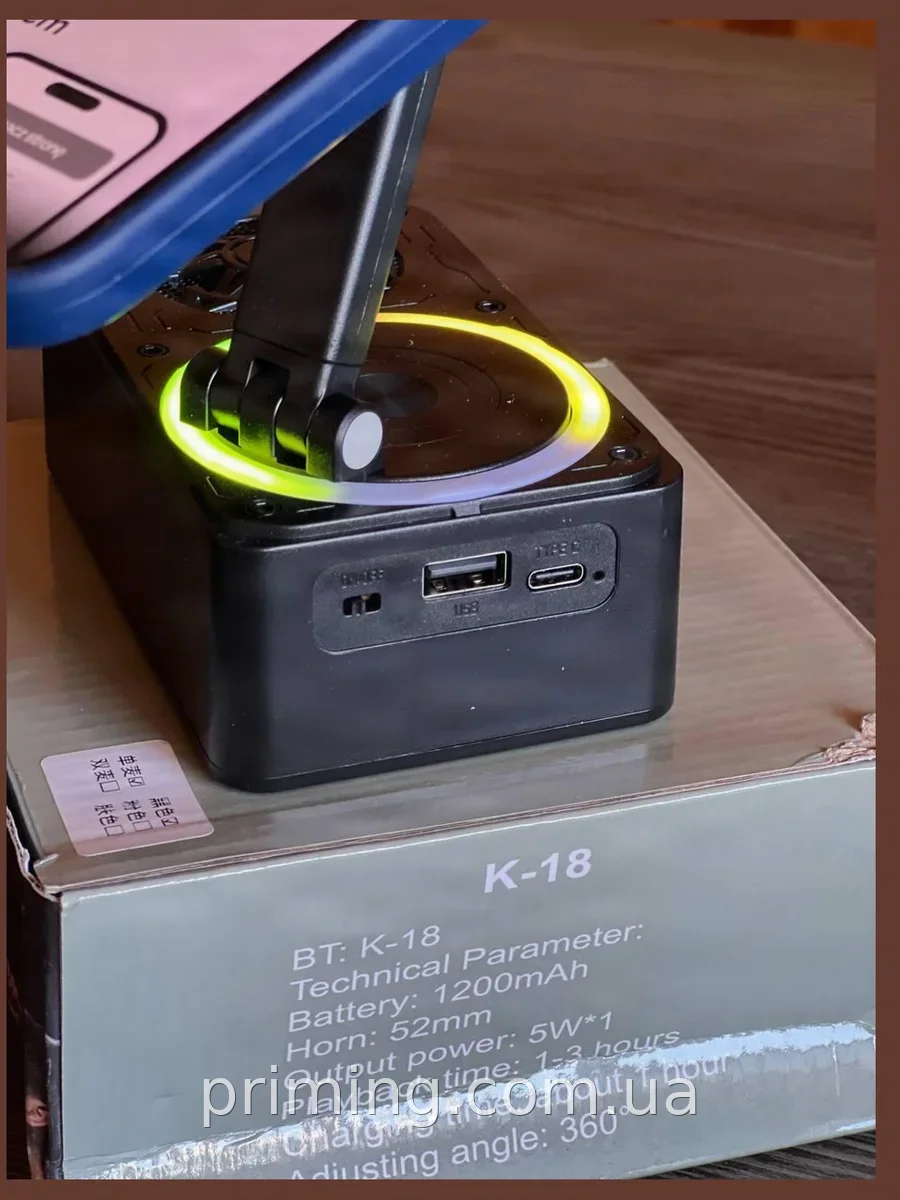 Подставка для телефона с динамиком и микрофоном для караоке и игр, настольный держатель черный K18, 5 Вт