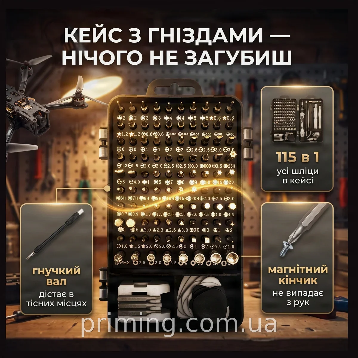 Профессиональный набор прецизионных магнитных отверток и бит 115 в 1 в кейсе для ремонта техники