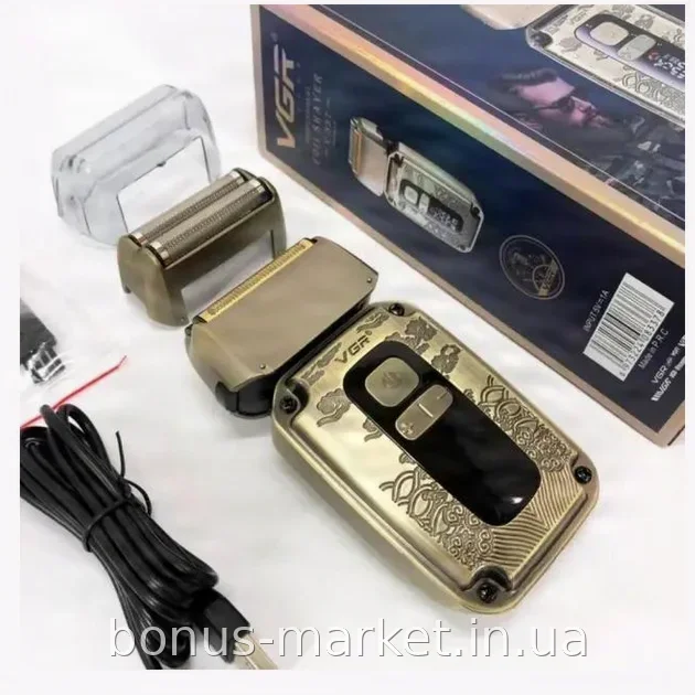Аккумуляторная сетковая электробритва VGR V-337 PRO с LED-дисплеем, влажное и сухое бритье, триммер