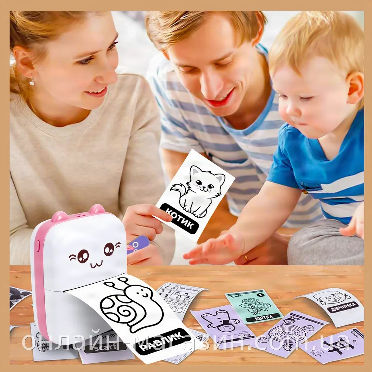 Портативный мини термопринтер JETIX Mini Printer розовый, Bluetooth, аккумулятор, печать ч/б, 200 dpi