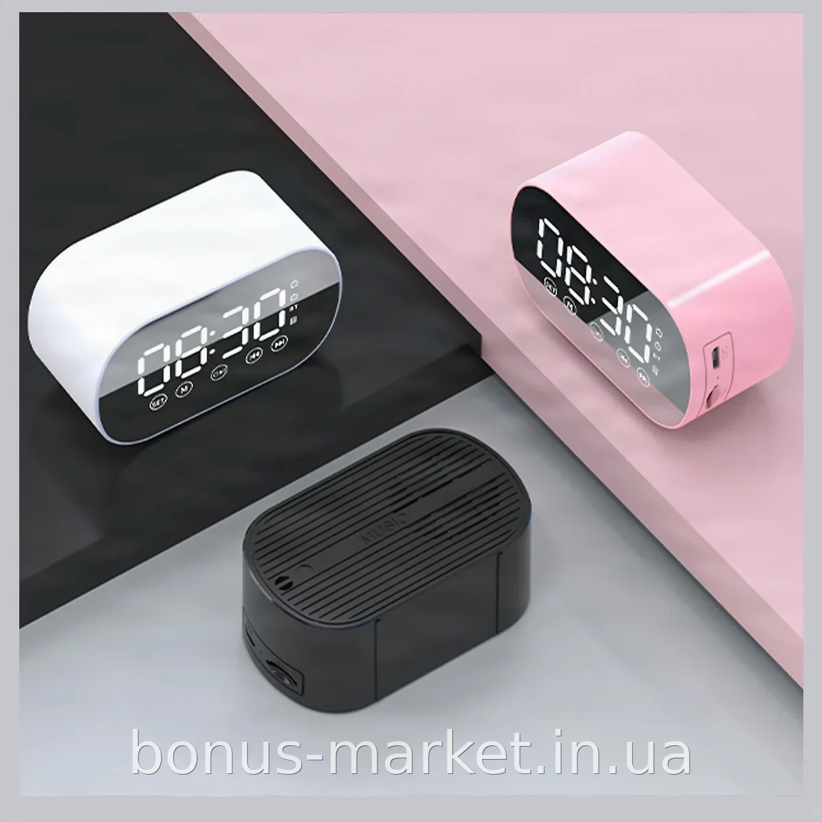 Портативная Bluetooth-колонка S15 с часами и будильником, стереозвук 15 Вт, аккумуляторная, FM-радио, черная