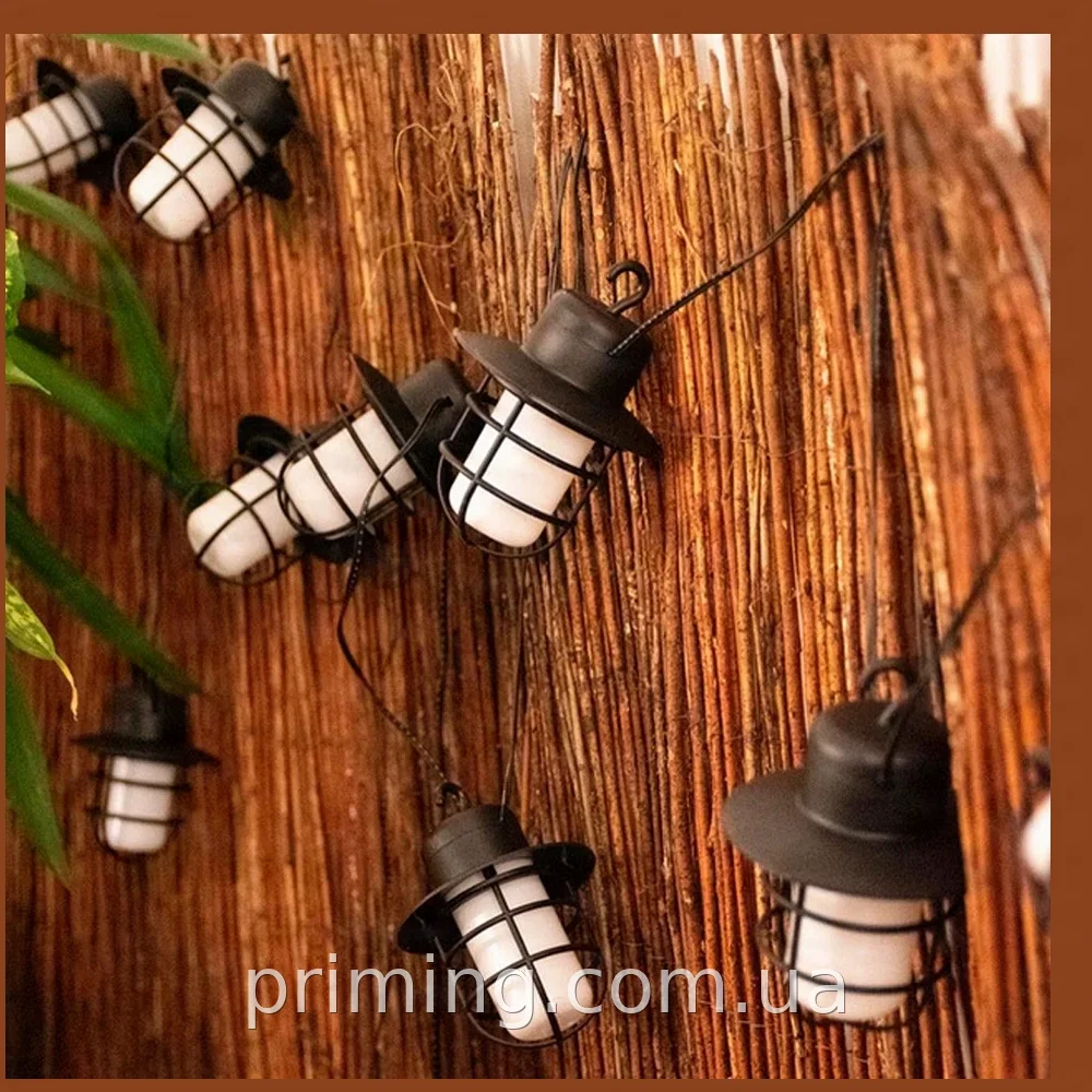Садова гірлянда на сонячній батареї з ефектом вогню 3,5 м, чорний пластик, INDUSTRY IP44 для вулиці