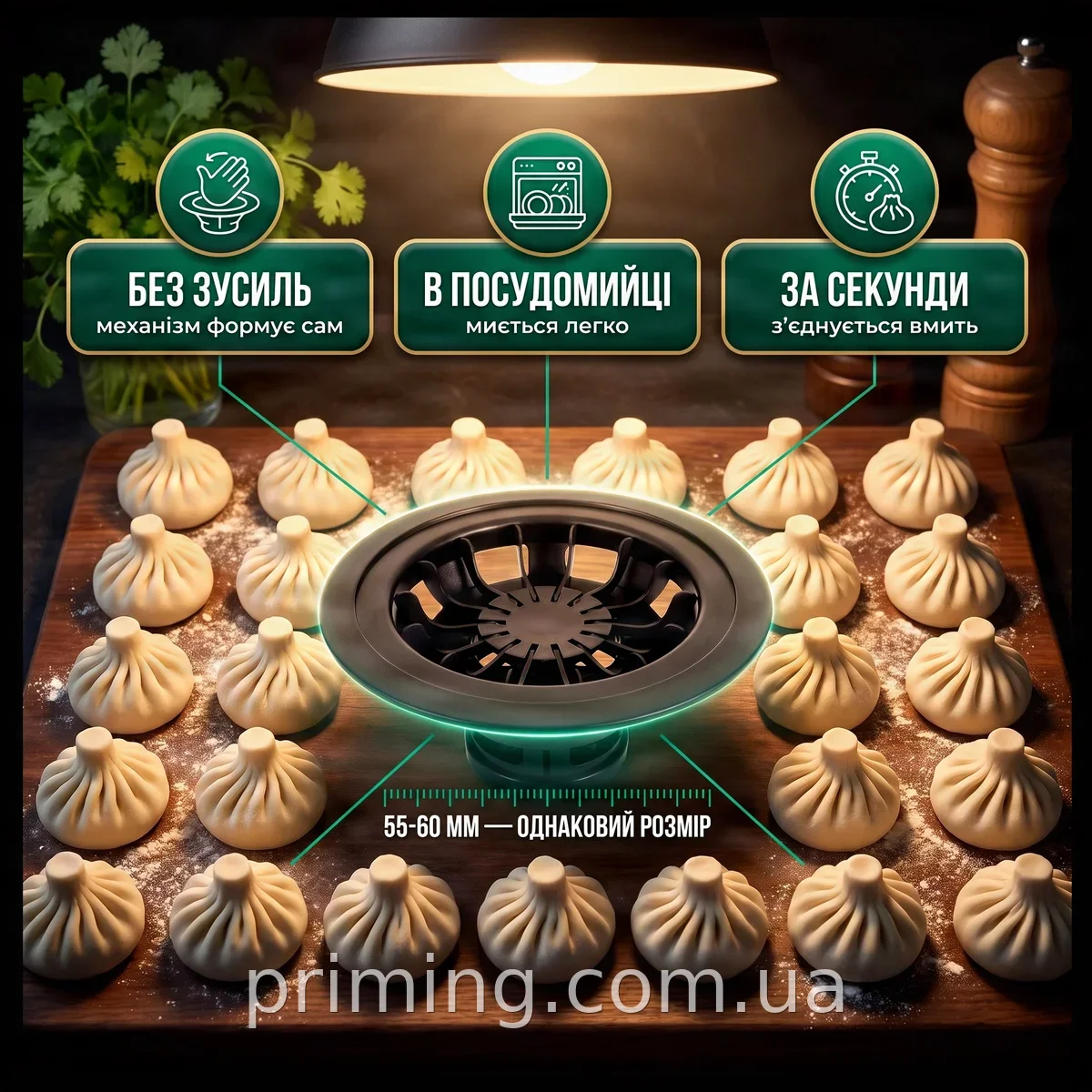 Формовка для ліплення хінкалі ручна Khinkali Master, апарат із пластику для швидкого приготування хінкалів 140–170 мм