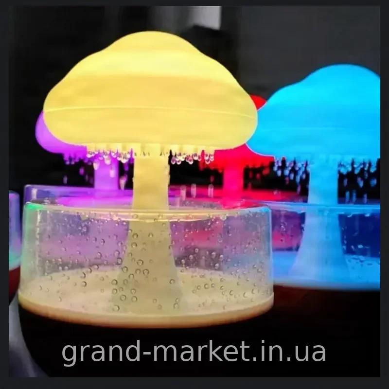 Зволожувач повітря-нічник у вигляді гриба з ефектом дощу та LED-підсвіткою, безшумний, для дому та дитячої кімнати