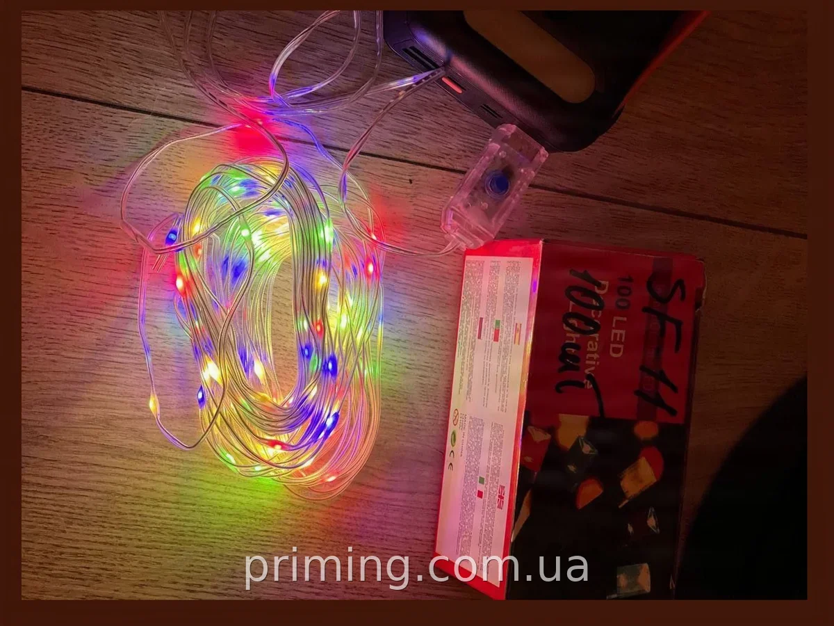 Гирлянда светодиодная на прозрачном проводе 100LED от USB 10 метров SF-11 для декора интерьера и улицы
