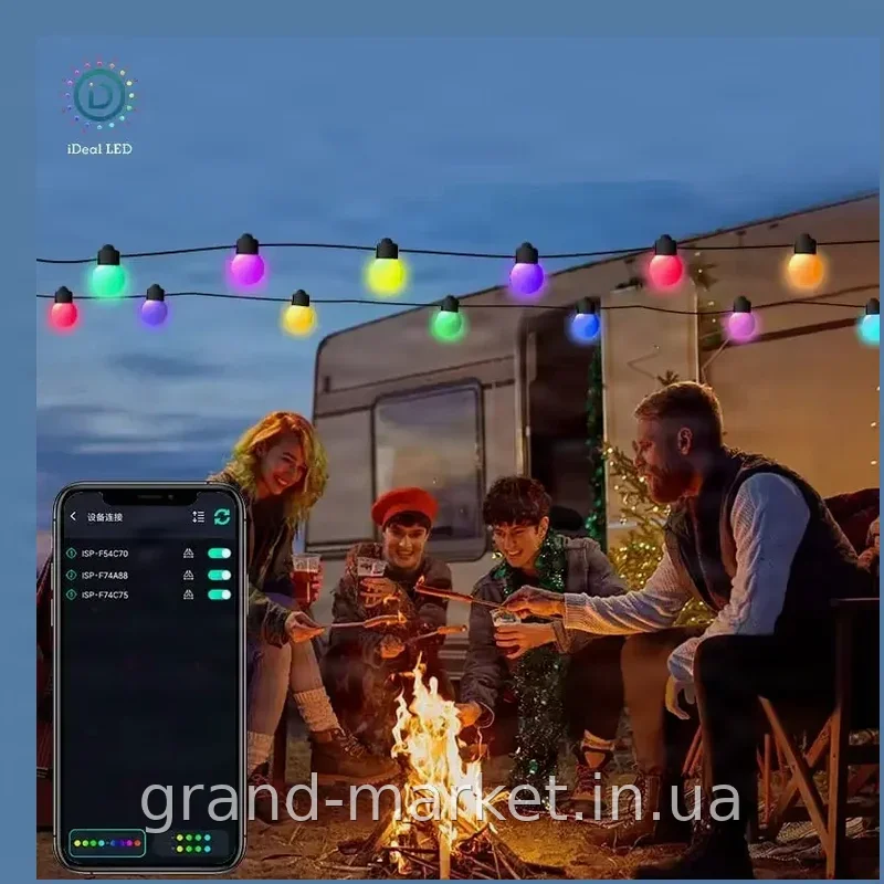 Світлодіодна гірлянда Smart Матова кулька 10 м, RGB, 50 ламп, USB, керування з телефона по Bluetooth та пульт