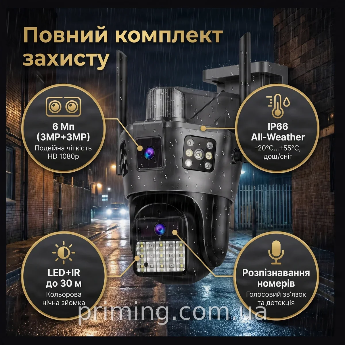 Уличная IP Wi-Fi 4G SIM-камера видеонаблюдения SD39G с двумя объективами 3MP+3MP, поворотная, черная
