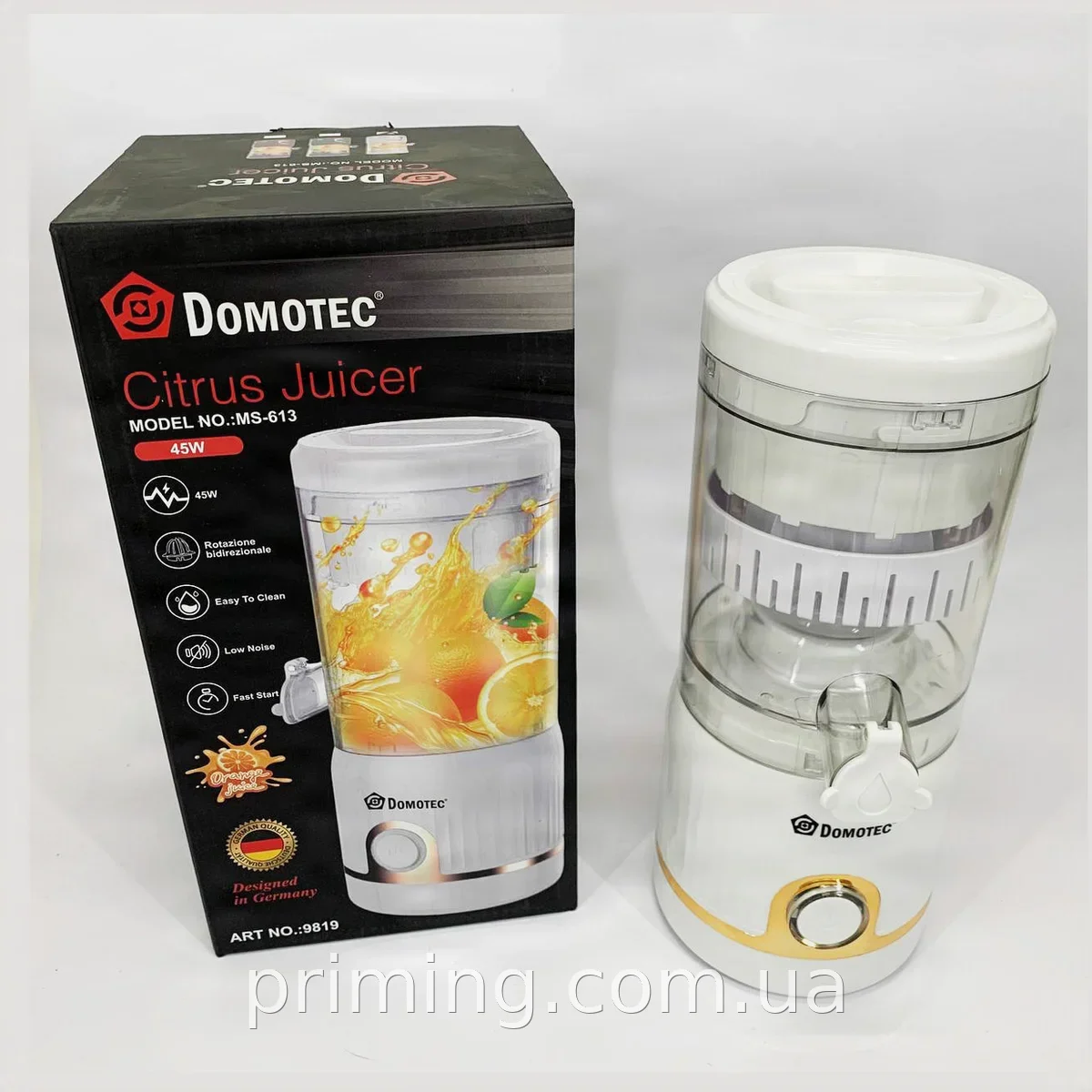 Соковыжималка для цитрусовых Domotec MS-613, 45 Вт - свежий сок из апельсинов и лимонов
