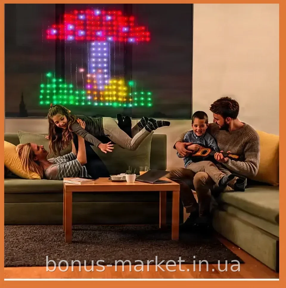 Новогодняя светодиодная гирлянда-штора 3×2 м, 400 LED RGB - управление с телефона через Bluetooth и пульт