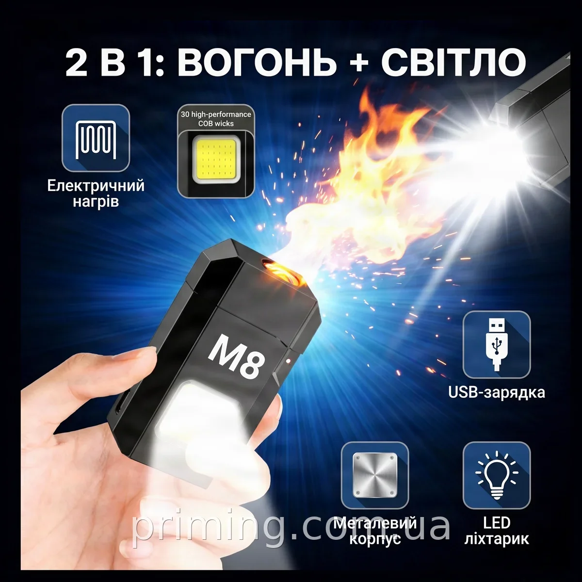 Электрическая USB-зажигалка спиральная карманная металлическая с LED-фонариком и зарядкой от USB 6002 M8
